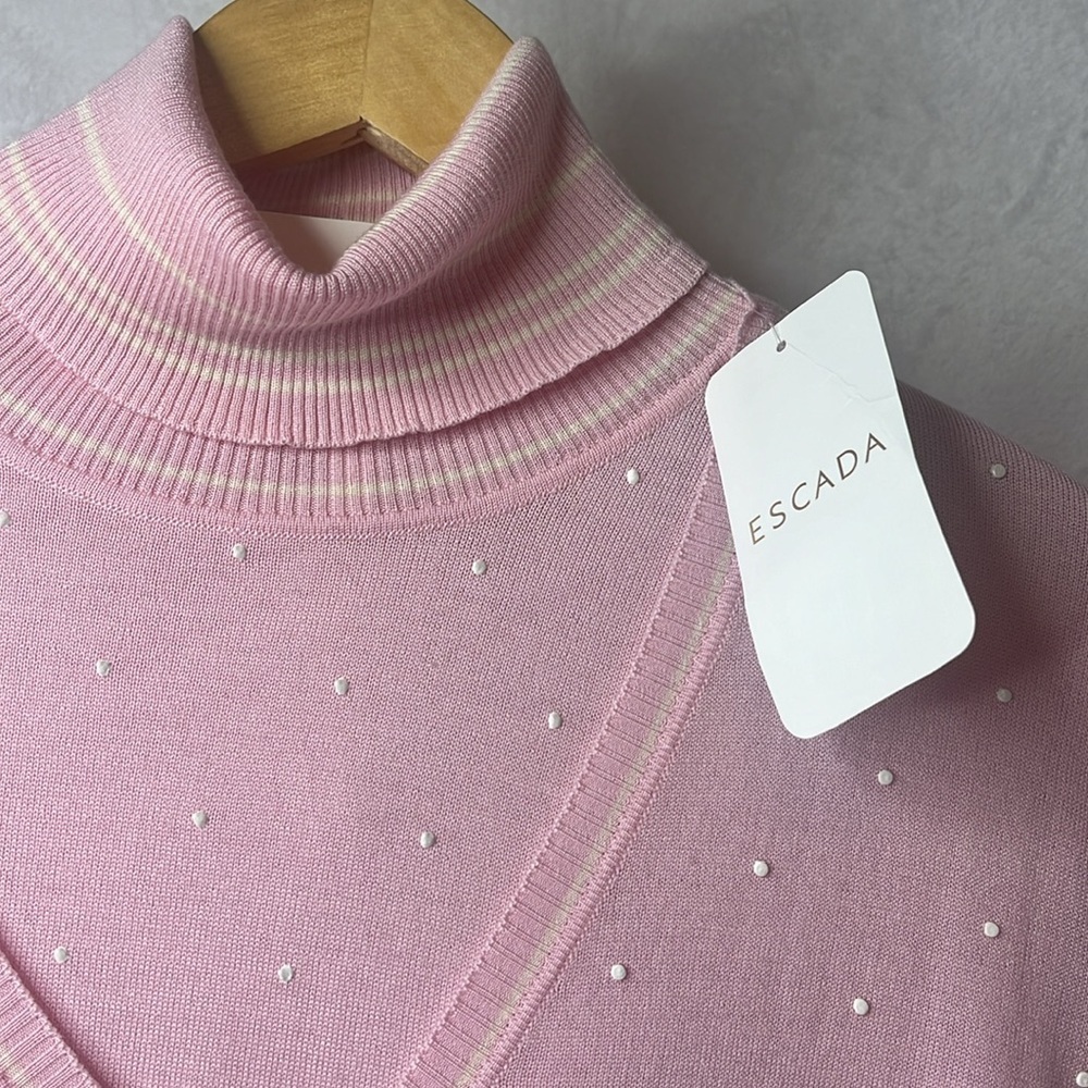 ESCADA PINK SILK CASHMERE WOOL POLKA DOT CARDIGAN SET VINTAGE - Picture 2 of 11